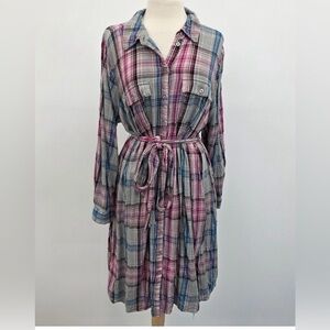 Lane Bryant Multicolor Plaid Long Sleeve Shirt Dress